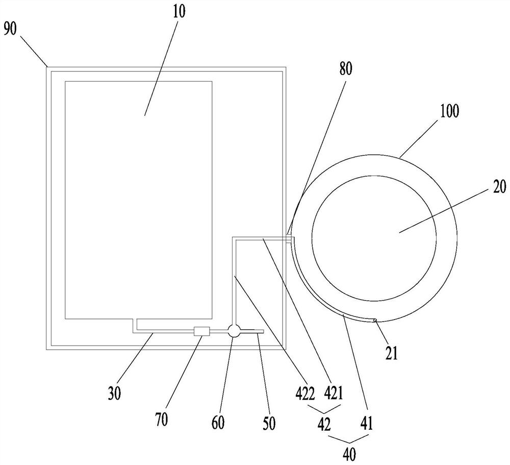 Drainage assembly of washing device using siphonic effect and washing device