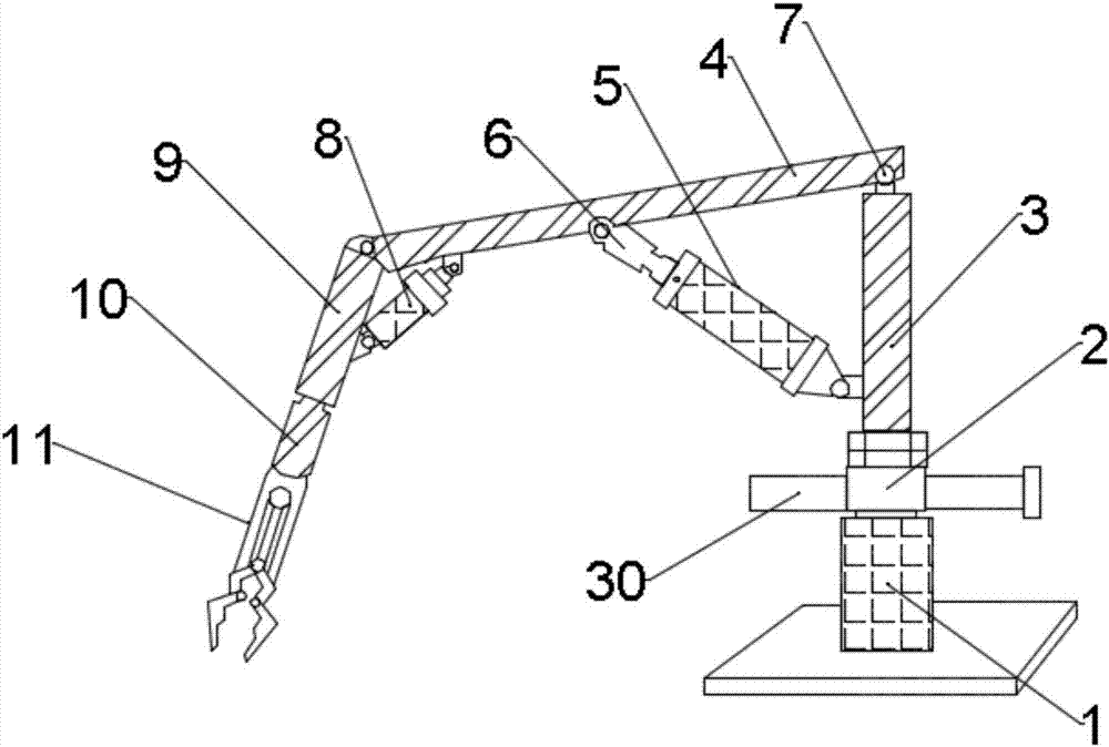 Six-link mechanical arm device with adjustable degree of freedom