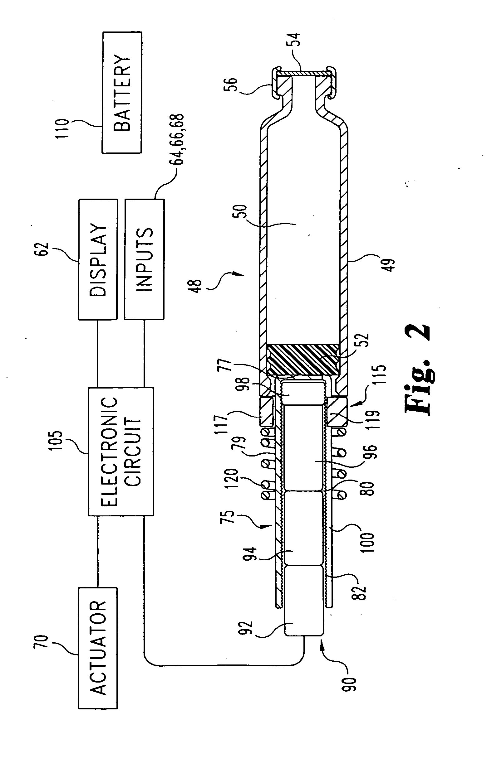 Medication injecting apparatus with fluid container piston-engaging drive member having internal hollow for accommodating drive member shifting mechanism