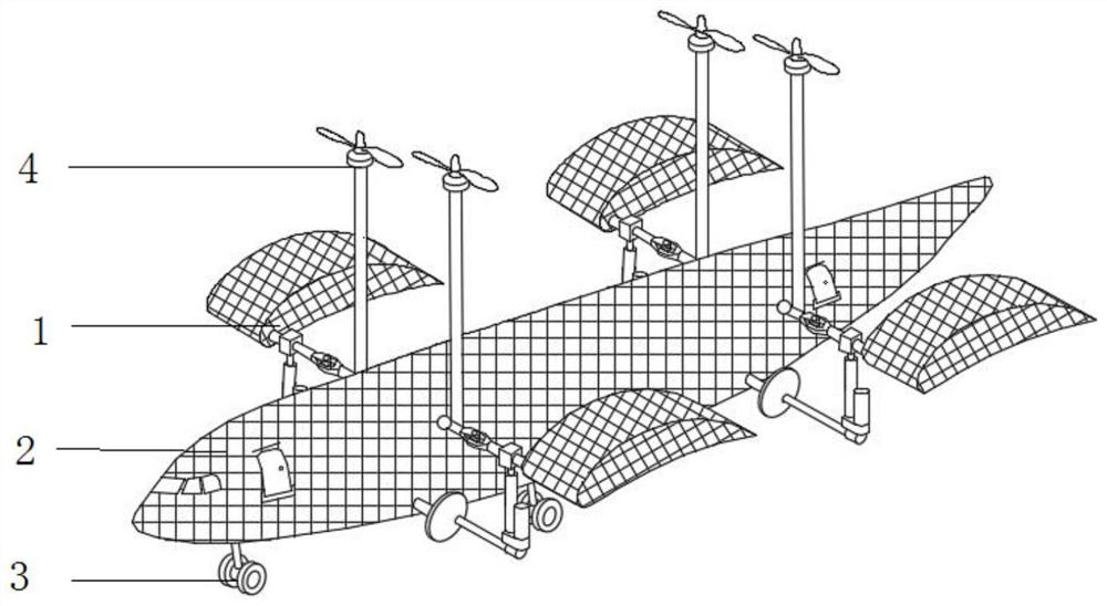 Hybrid energy-saving four-wing flapping wing aircraft with auxiliary lifting device