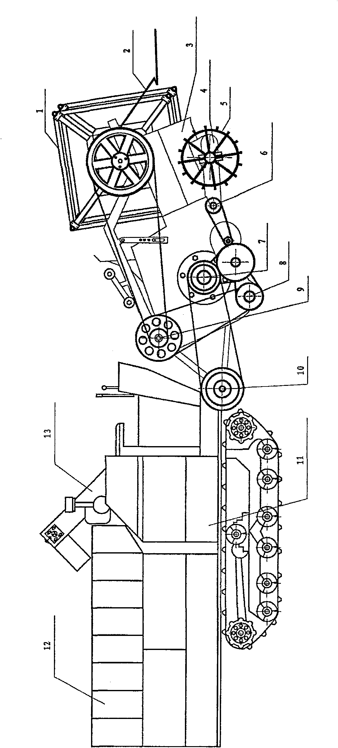 Cotton stalk-drawing crushing harvester