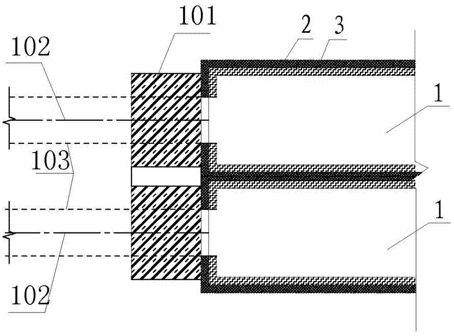 End-free reinforcing shield receiving structure and receiving method