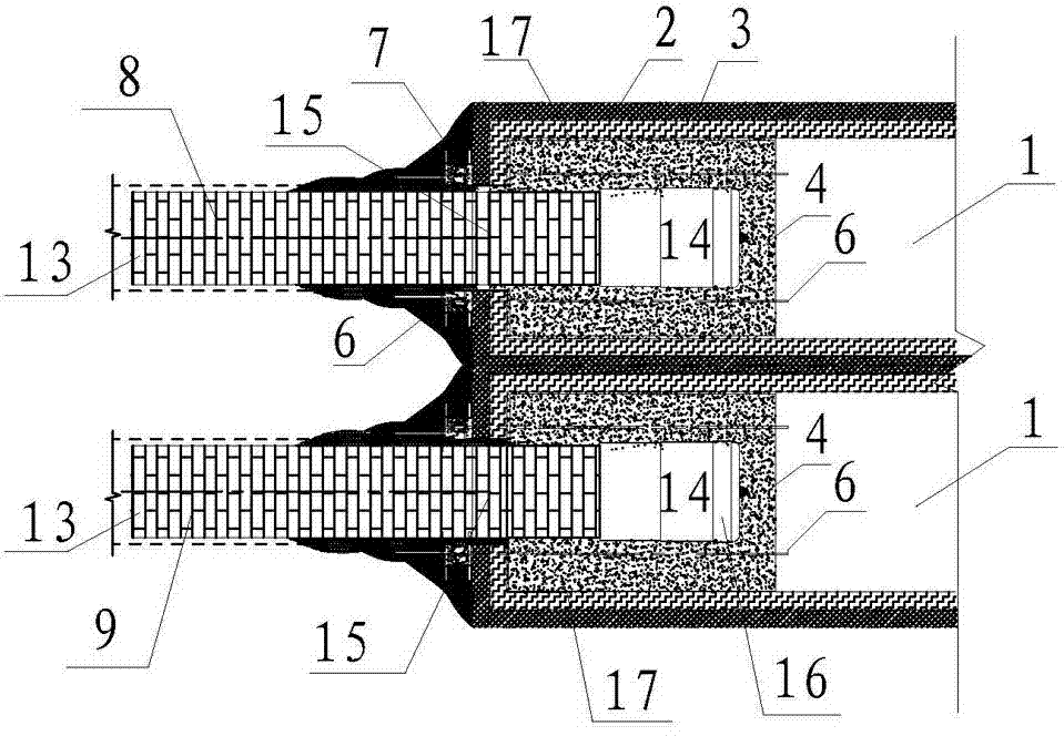 End-free reinforcing shield receiving structure and receiving method