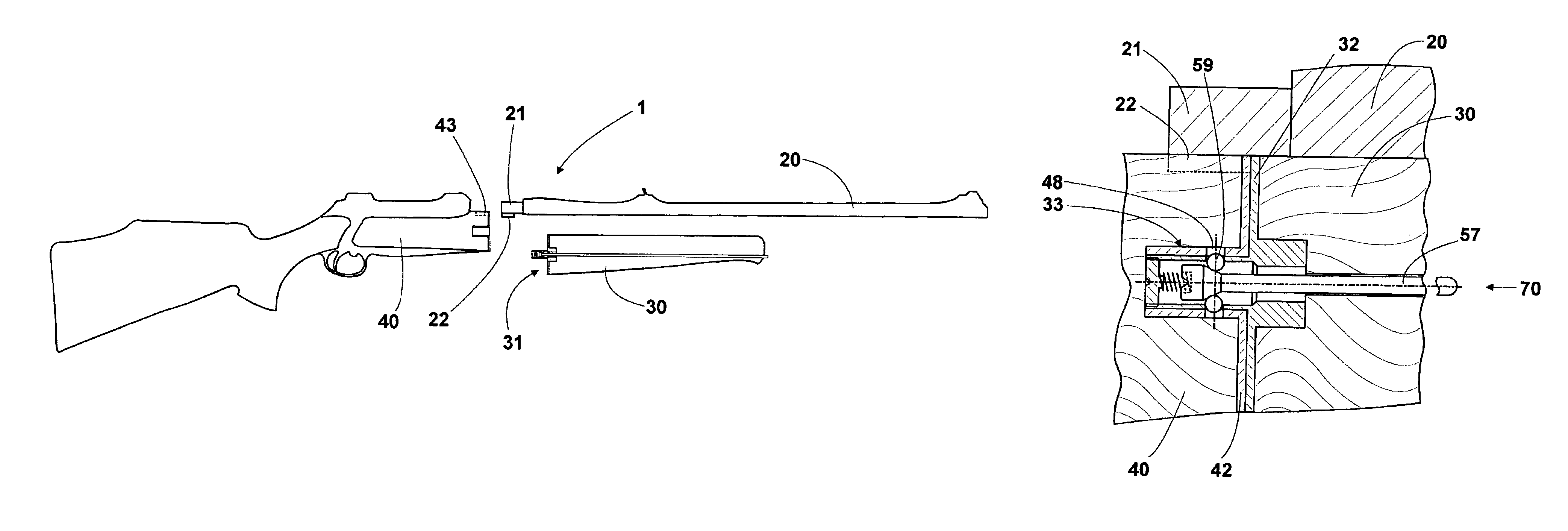 Rifle comprising a stock, a forearm and a barrel