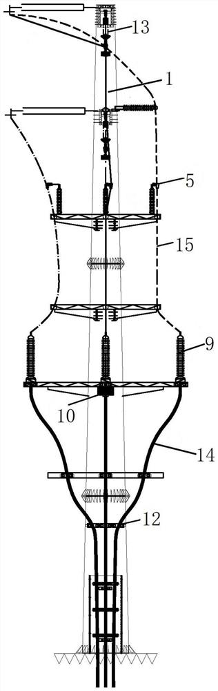 110 kilovolt double-circuit triangularly-arranged cable terminal pole