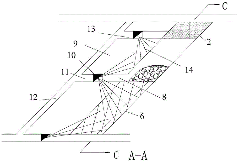 Mining method of mid-deep hole falling with anchor cable support and subsequent filling in combined reconstruction structure