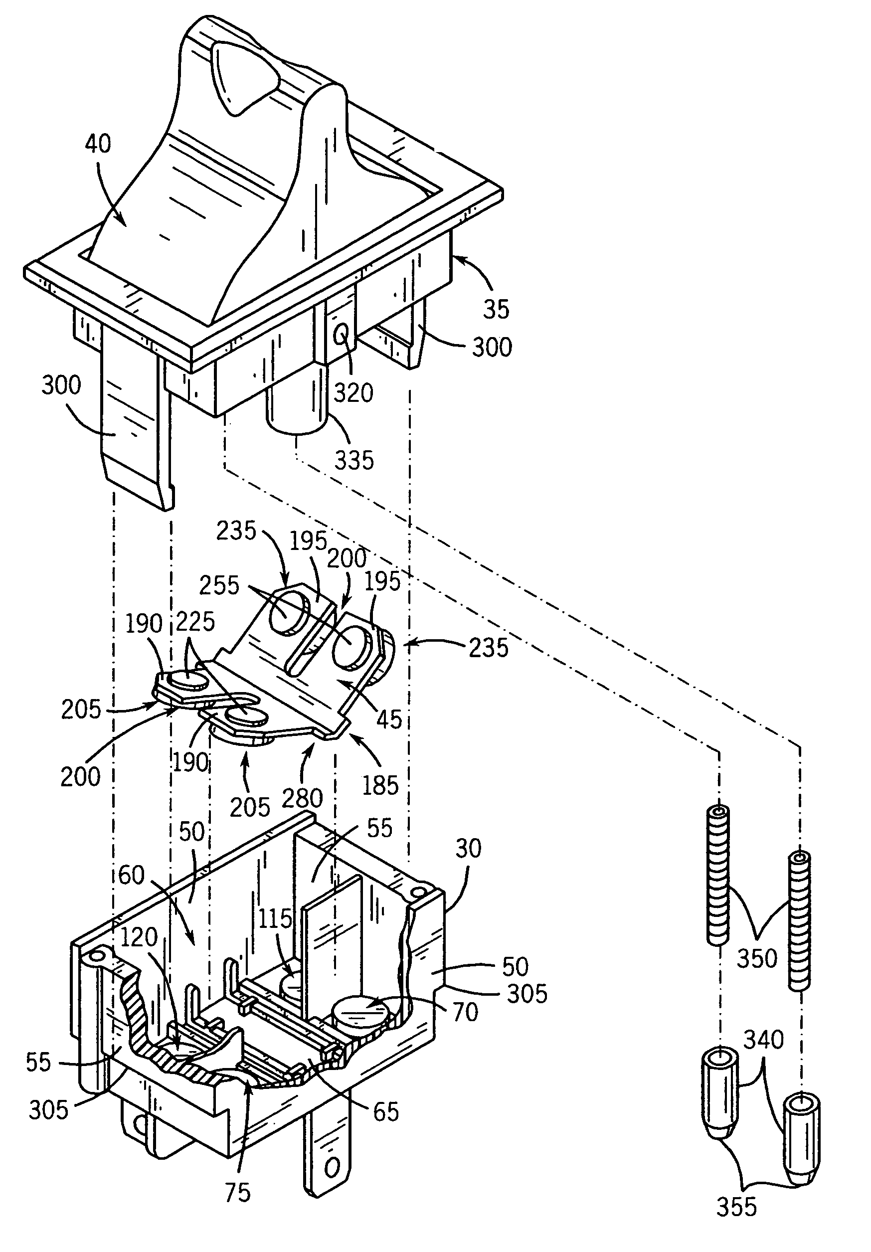 Side contact rocker-type switch assembly