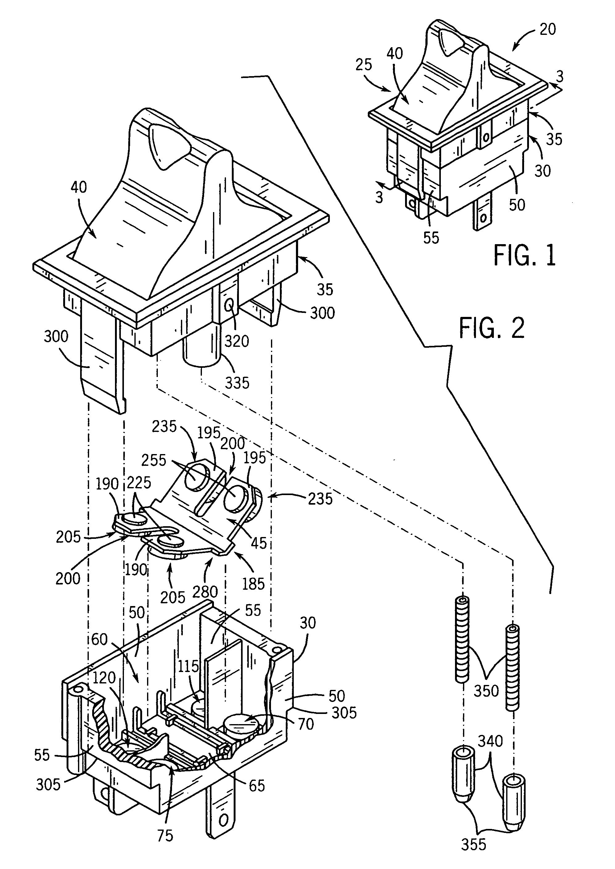 Side contact rocker-type switch assembly