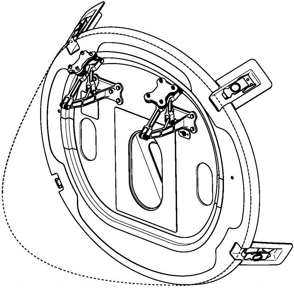 Four-link opening mechanism for aircraft radome