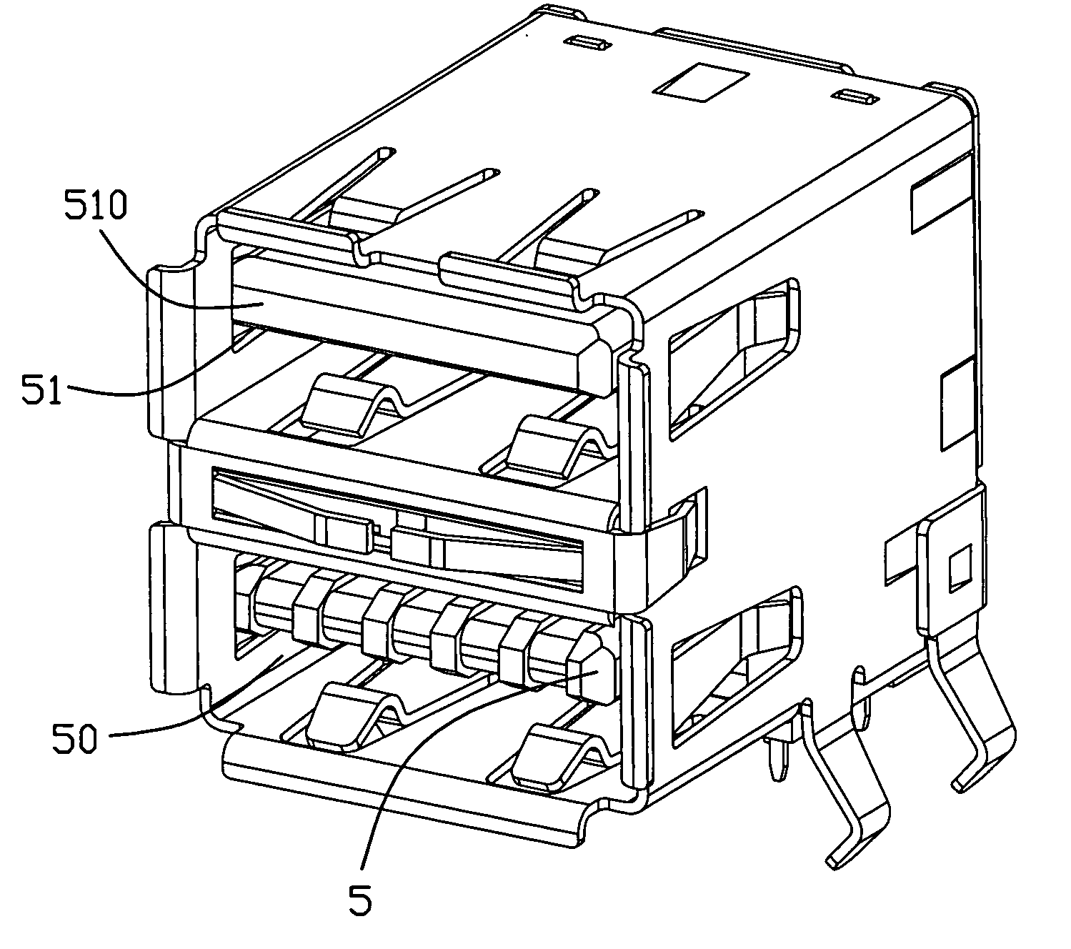 Stacked electrical connector with improved signal transmission