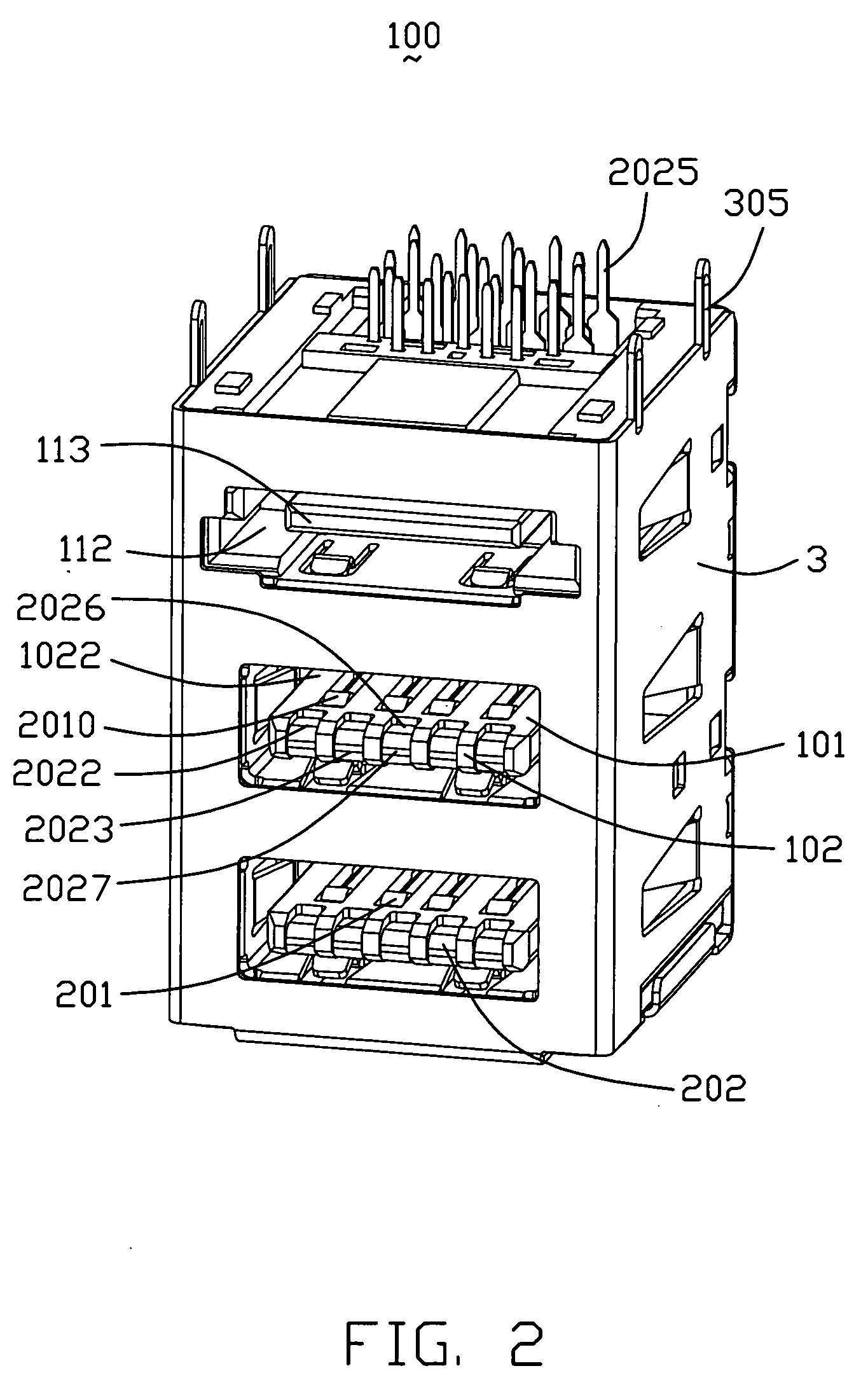 Stacked electrical connector with improved signal transmission