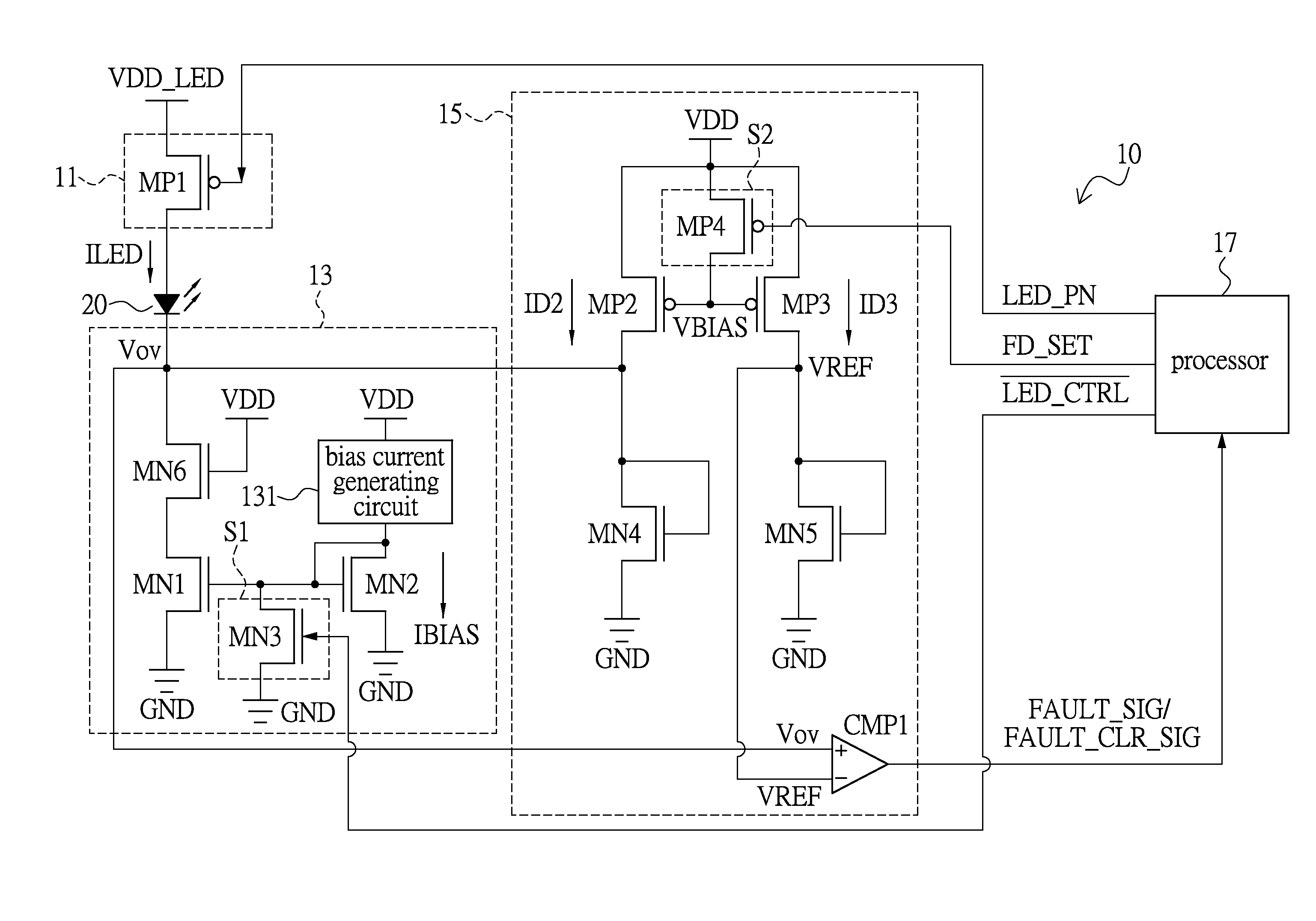 Driving circuit with fault detection and optical input device having the same