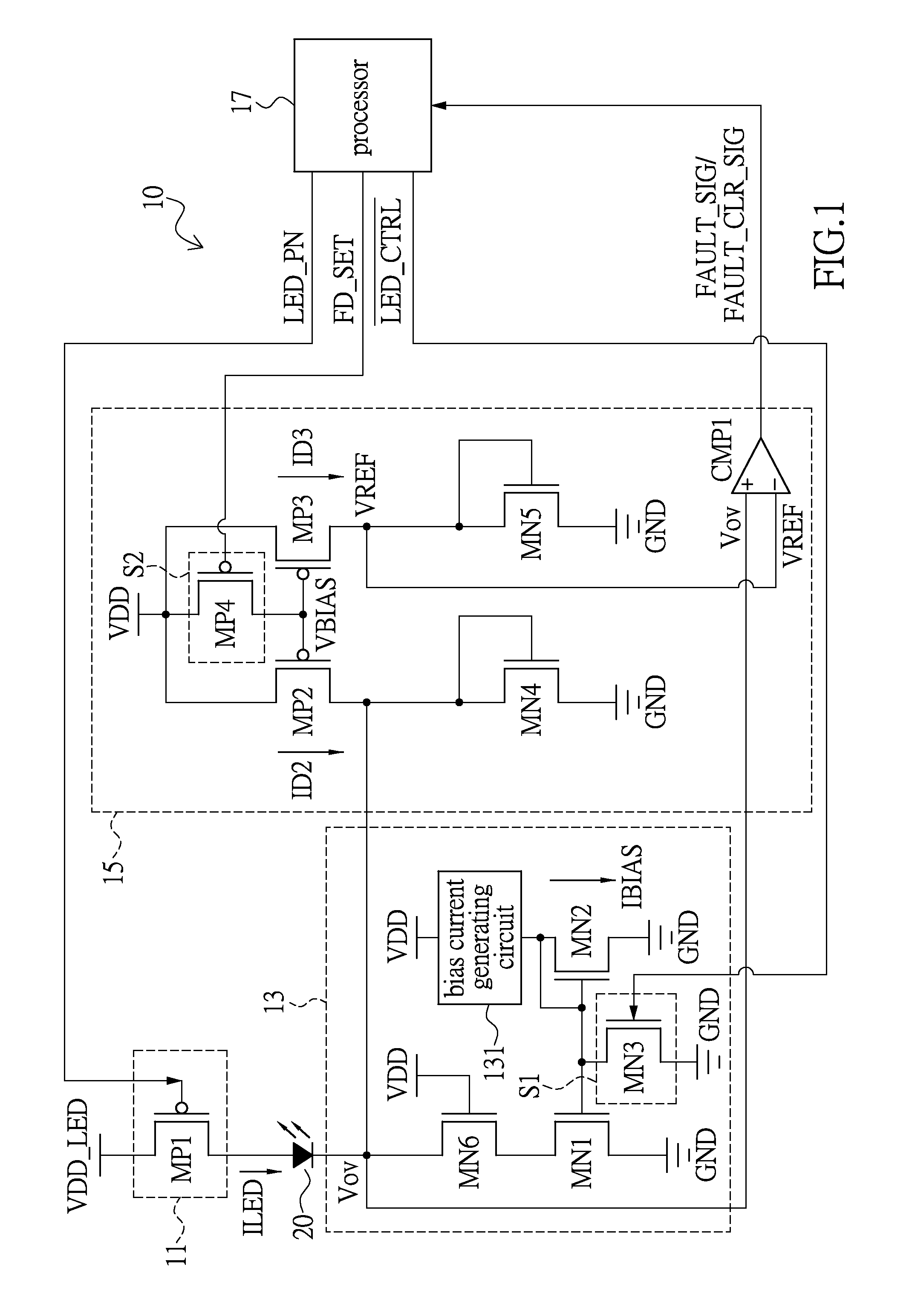 Driving circuit with fault detection and optical input device having the same