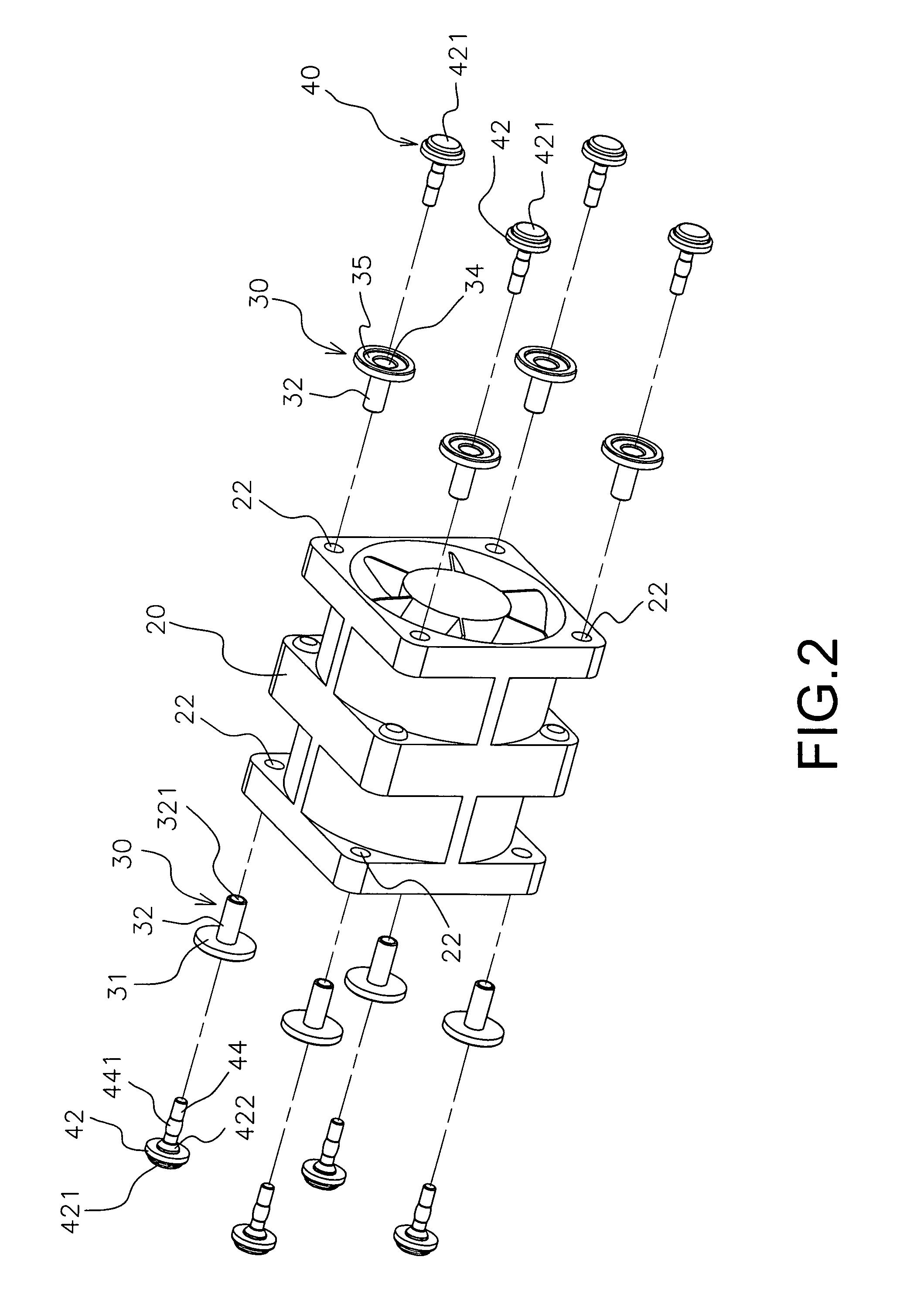 Vibration absorption device for a fan