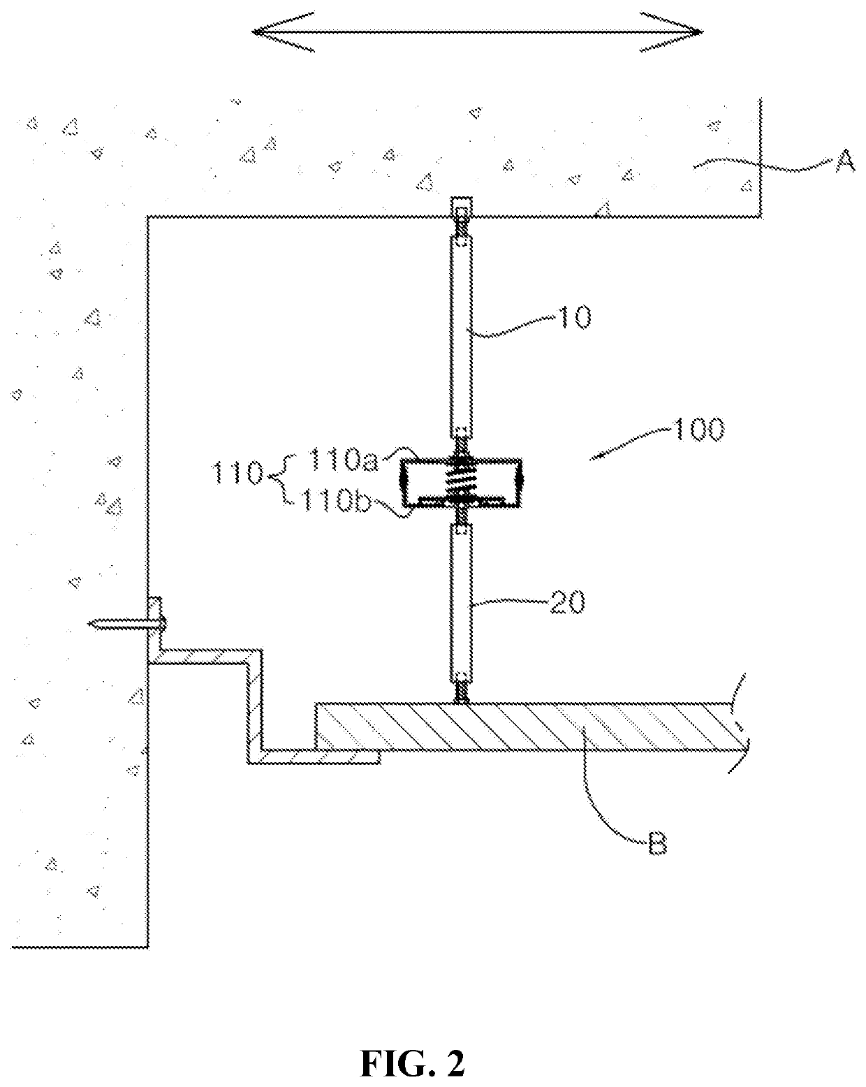 Ceiling type seismic impact buffer unit