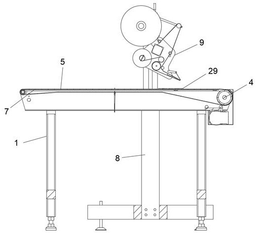 Distributing and conveying device for labeling of bottom covers of milk powder cans