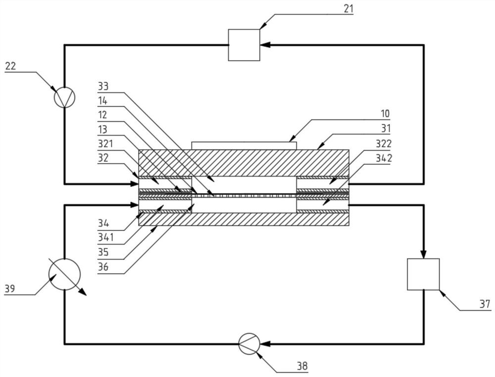 Flat plate type membrane module integrated with feed liquid heating function and application thereof in membrane distillation