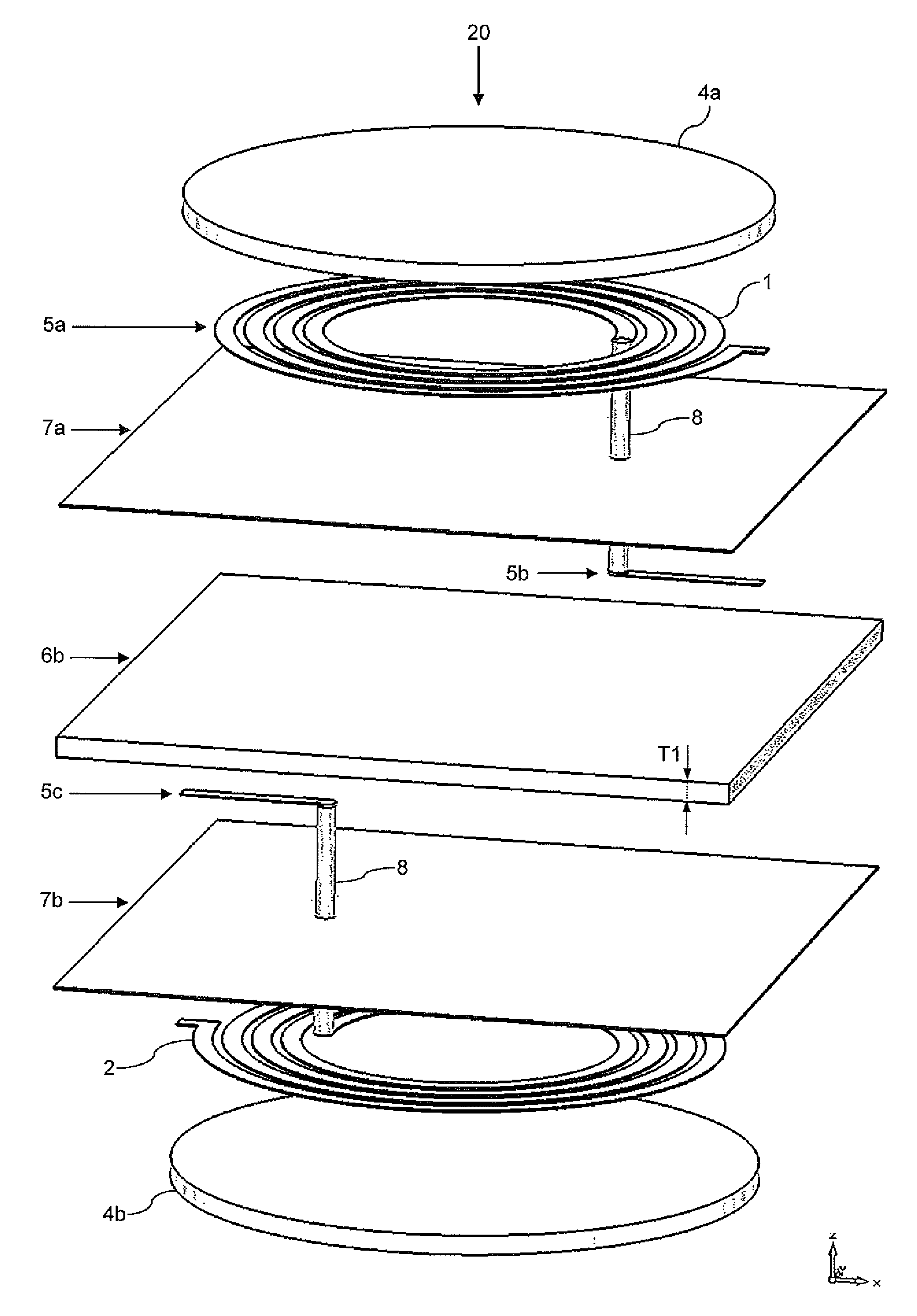 Planar transmitter with a layered structure