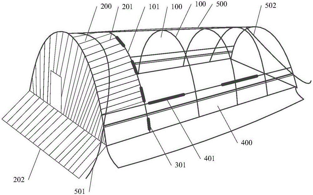 Sleeving and film taking-up method of greenhouse film