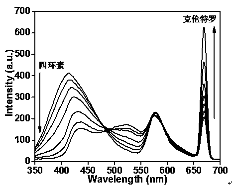 Method for detecting tetracycline and clenbuterol by carbon dot-rhodamine B bifluorescence system proportional fluorescence probe