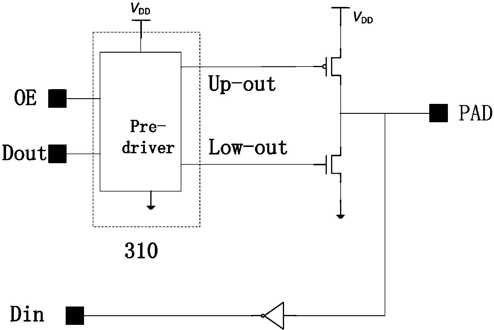 Multi-working-voltage input-output pin unit circuit