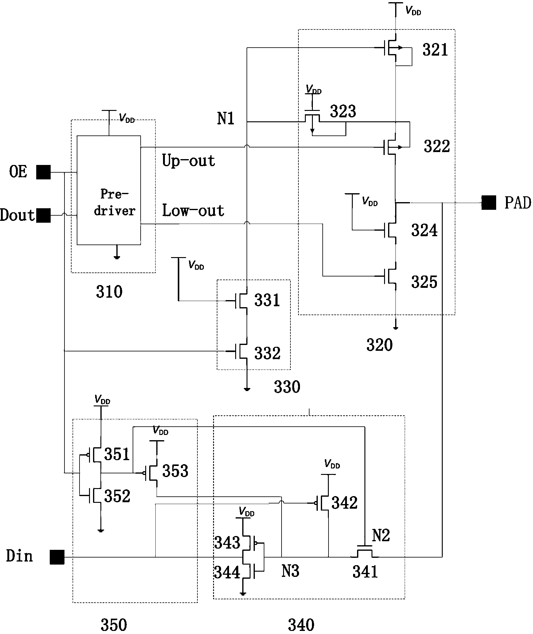 Multi-working-voltage input-output pin unit circuit