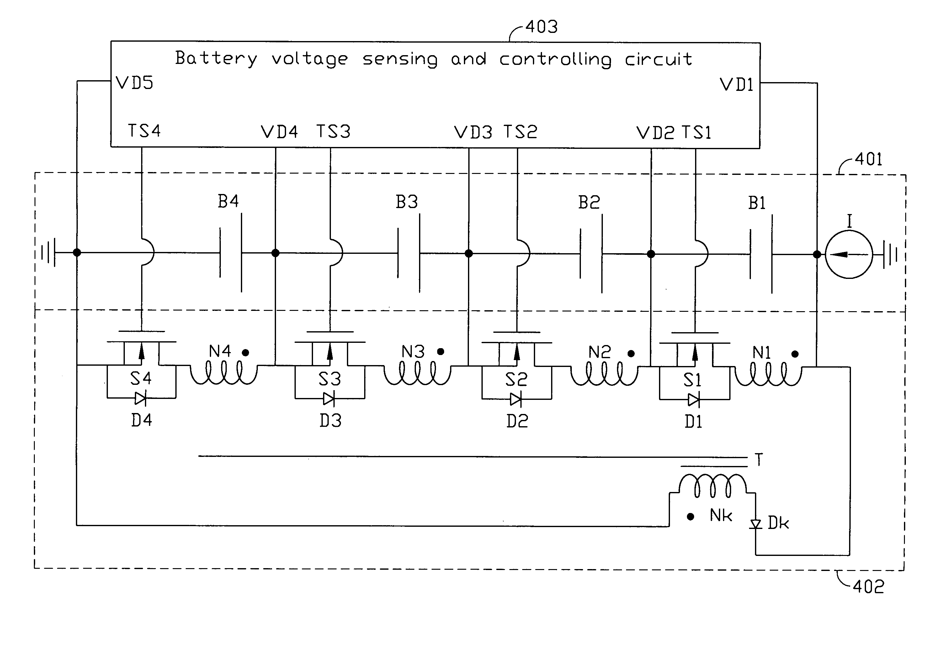 Equalizer for series of connected battery strings