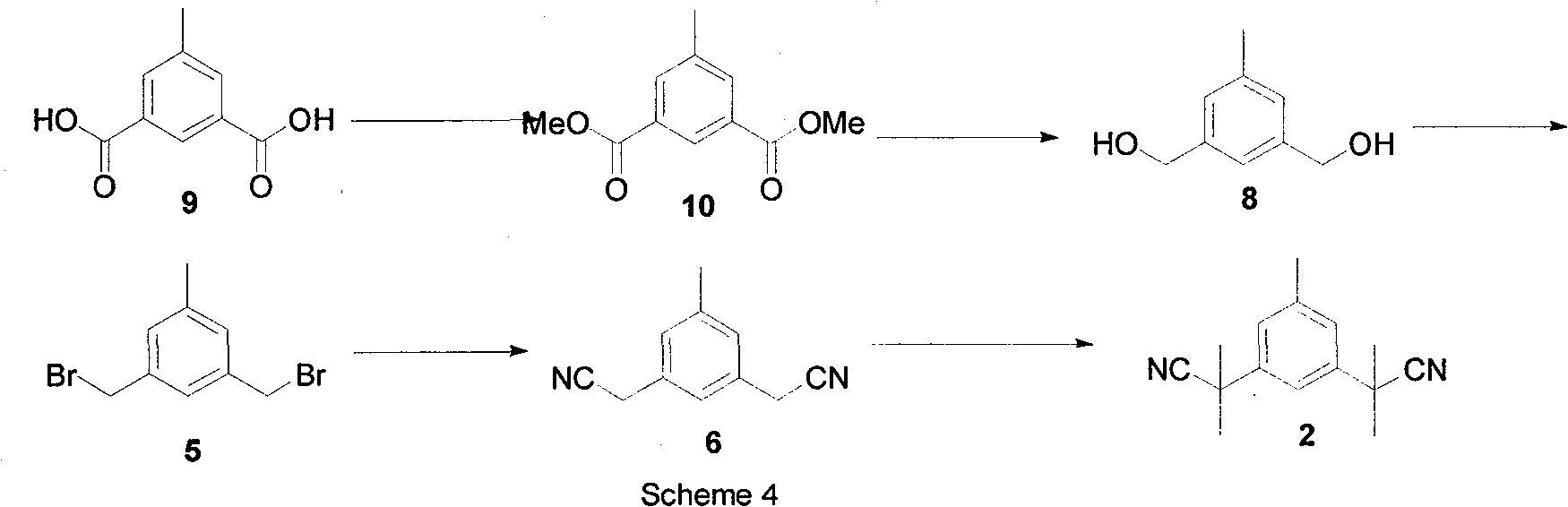 Preparation of 3,5-di(2-cyano-isopropyl)-toluene