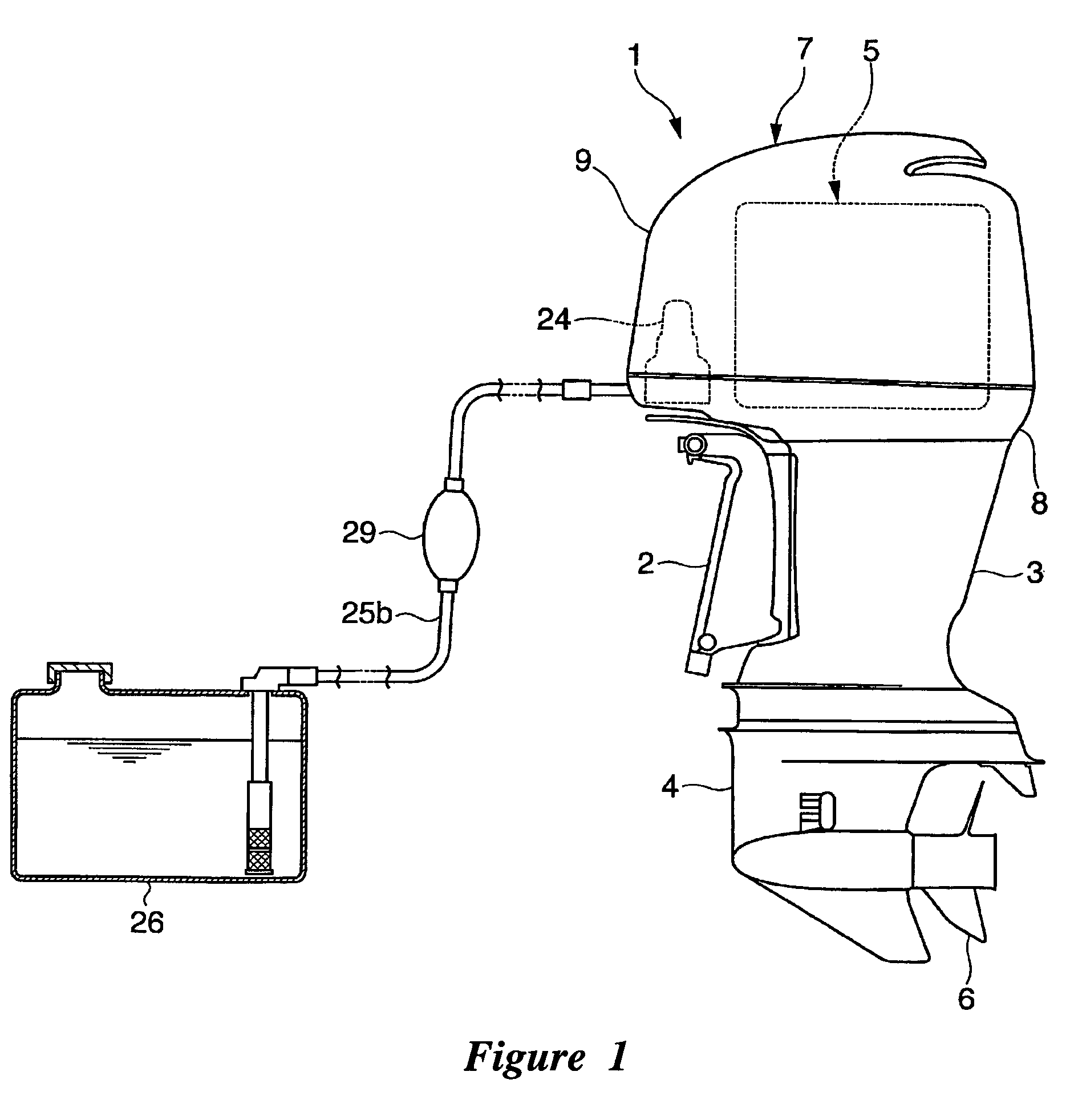 Outboard motor with forward air intake and air-cooled fuel pump
