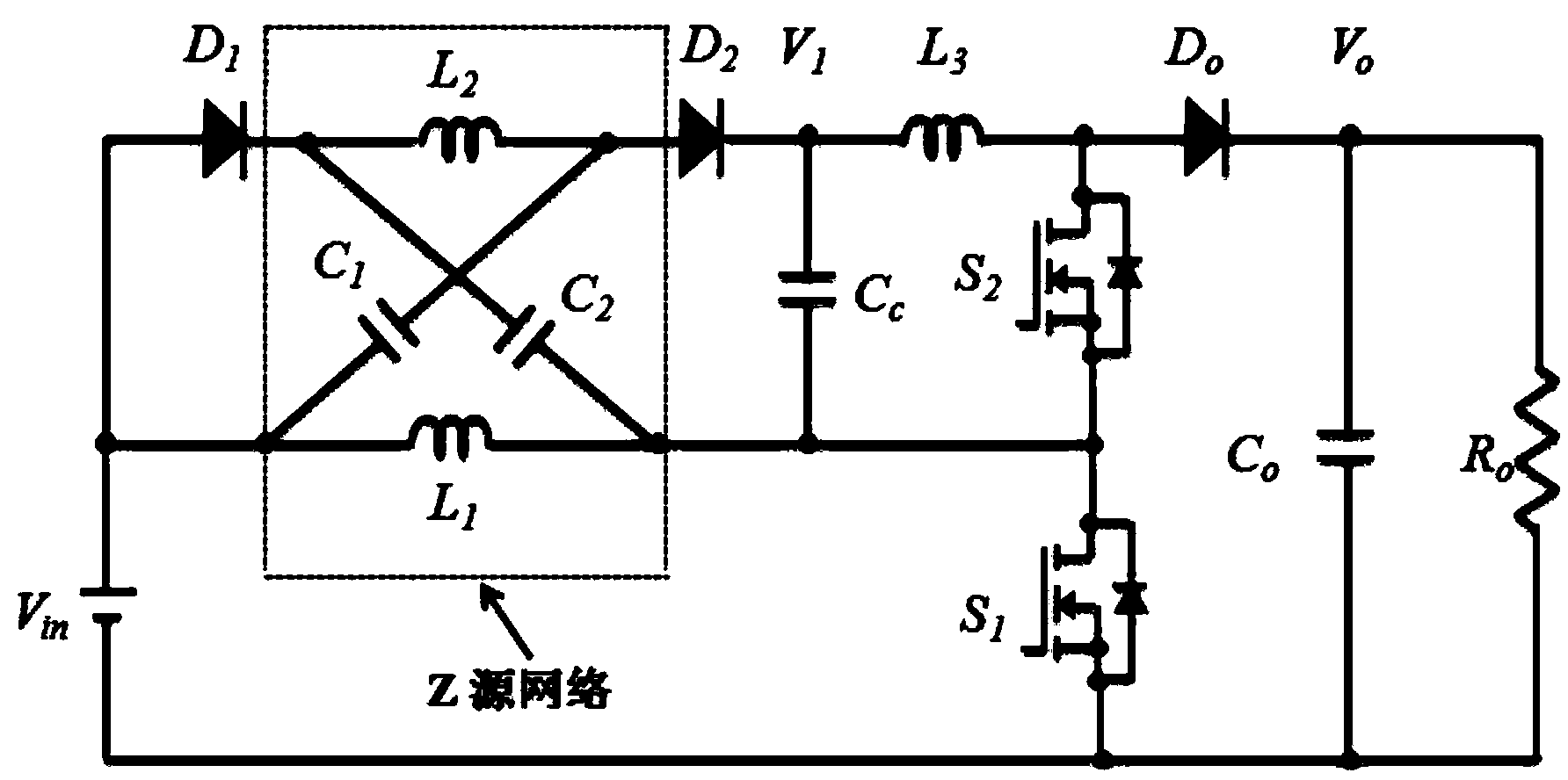 Z-source high-gain low-switching-stress direct current boost converter