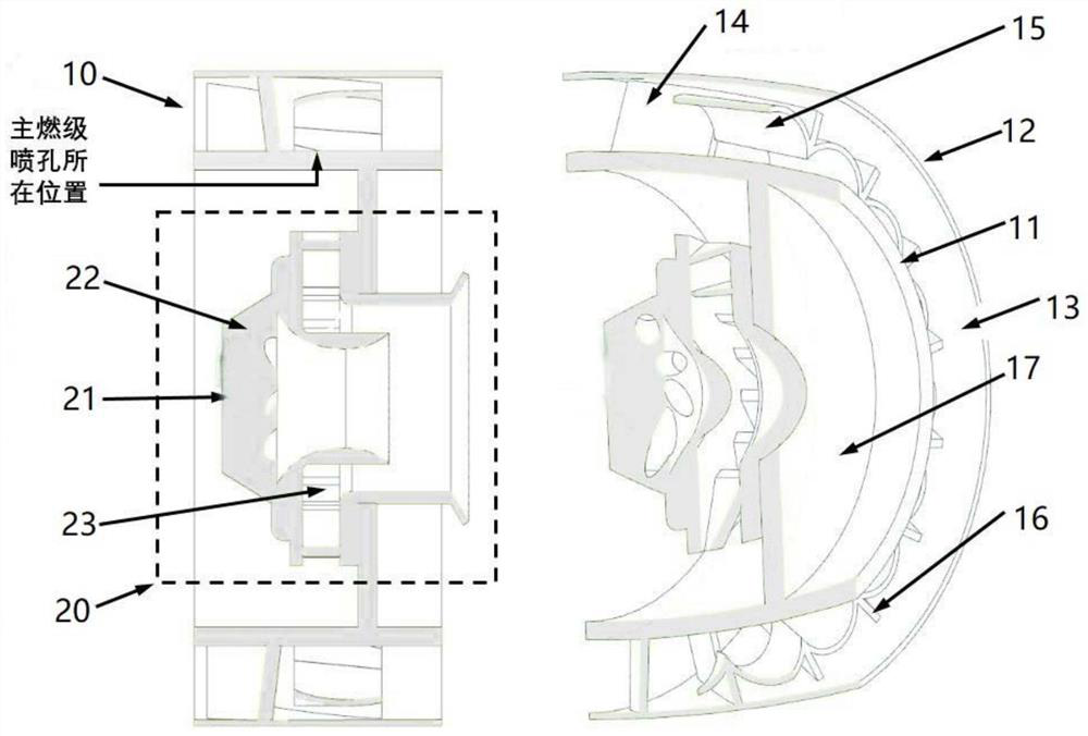 A graded combustion chamber head with a swirling pre-diaphragm plate structure