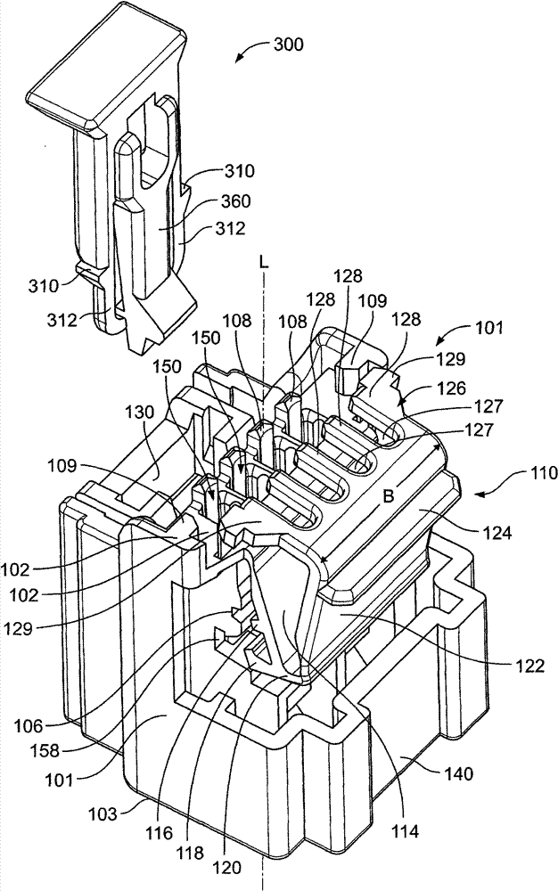 Plug connector housing with a fixing for an electric contact element and a cable