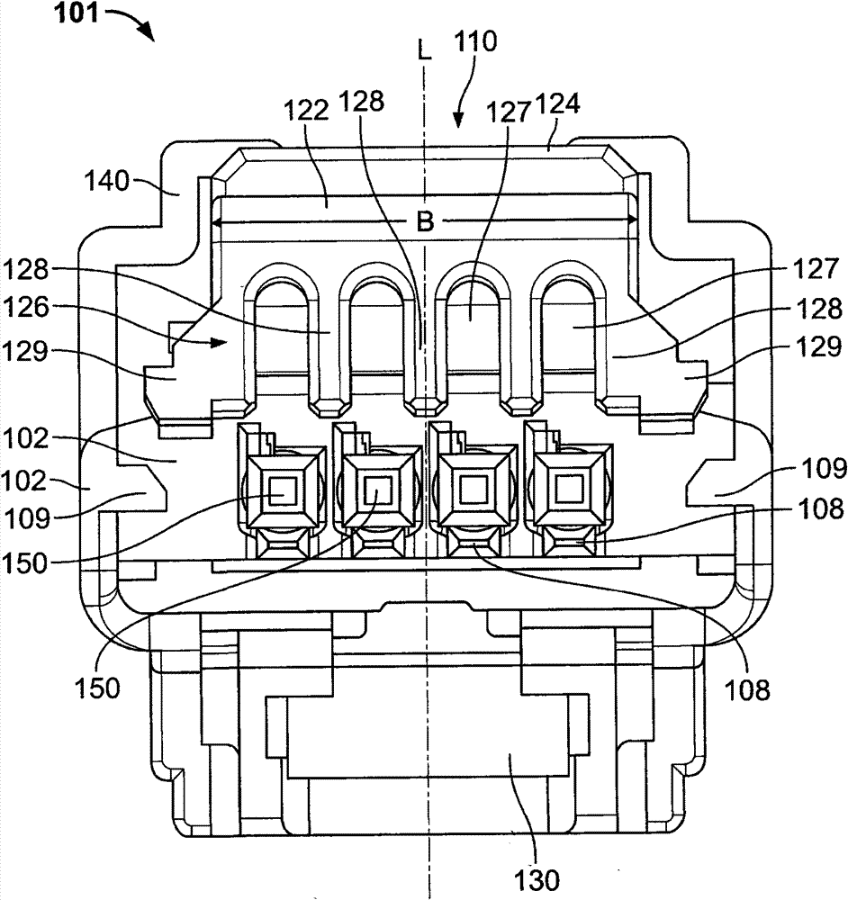 Plug connector housing with a fixing for an electric contact element and a cable