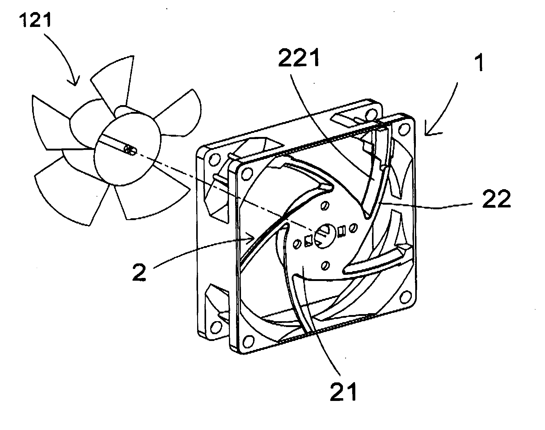 Fan with guiding rib in vent