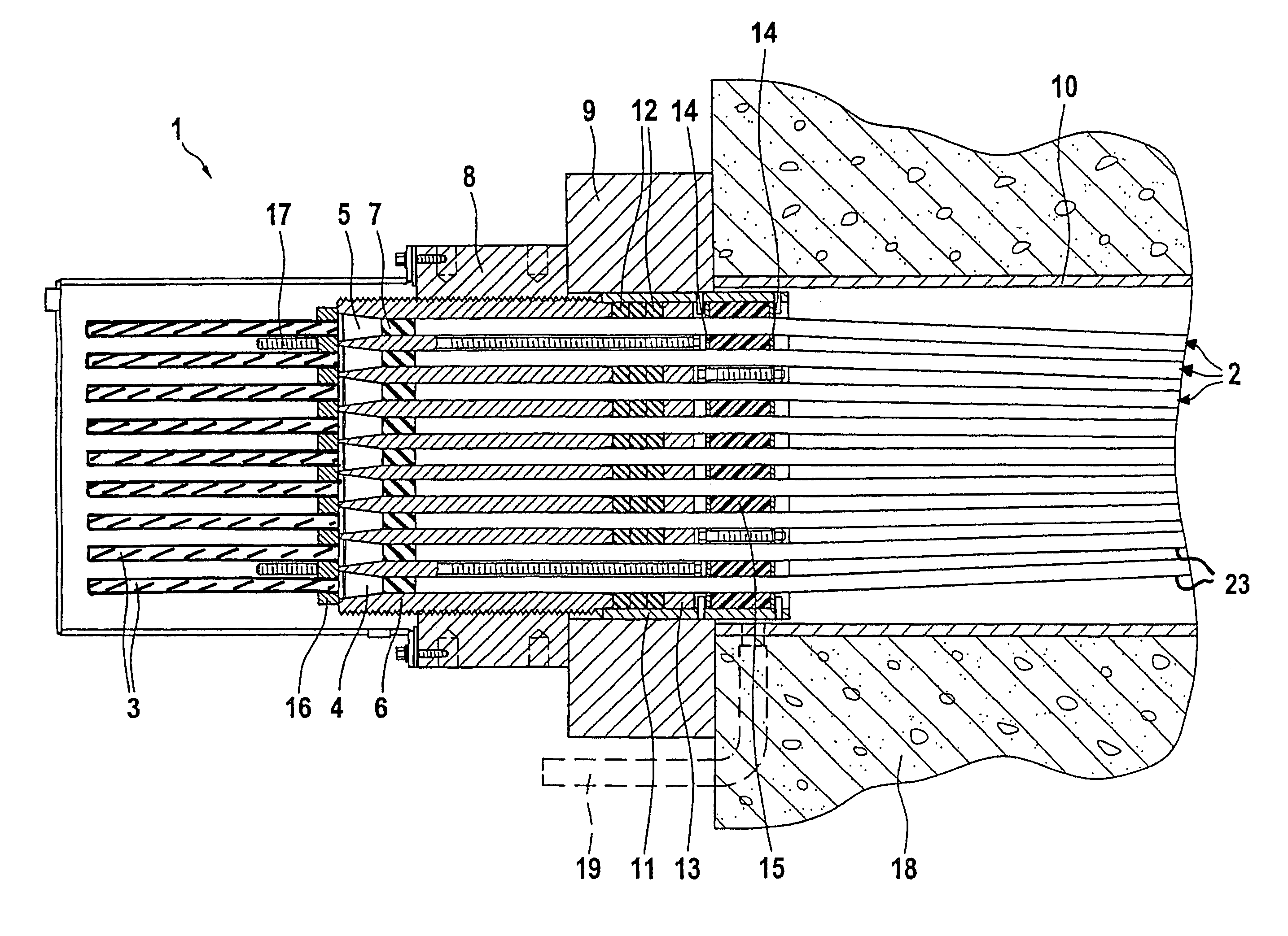 Anchoring device for a corrosion-resistant tension member, particularly an inclined cable for a cable-stayed bridge