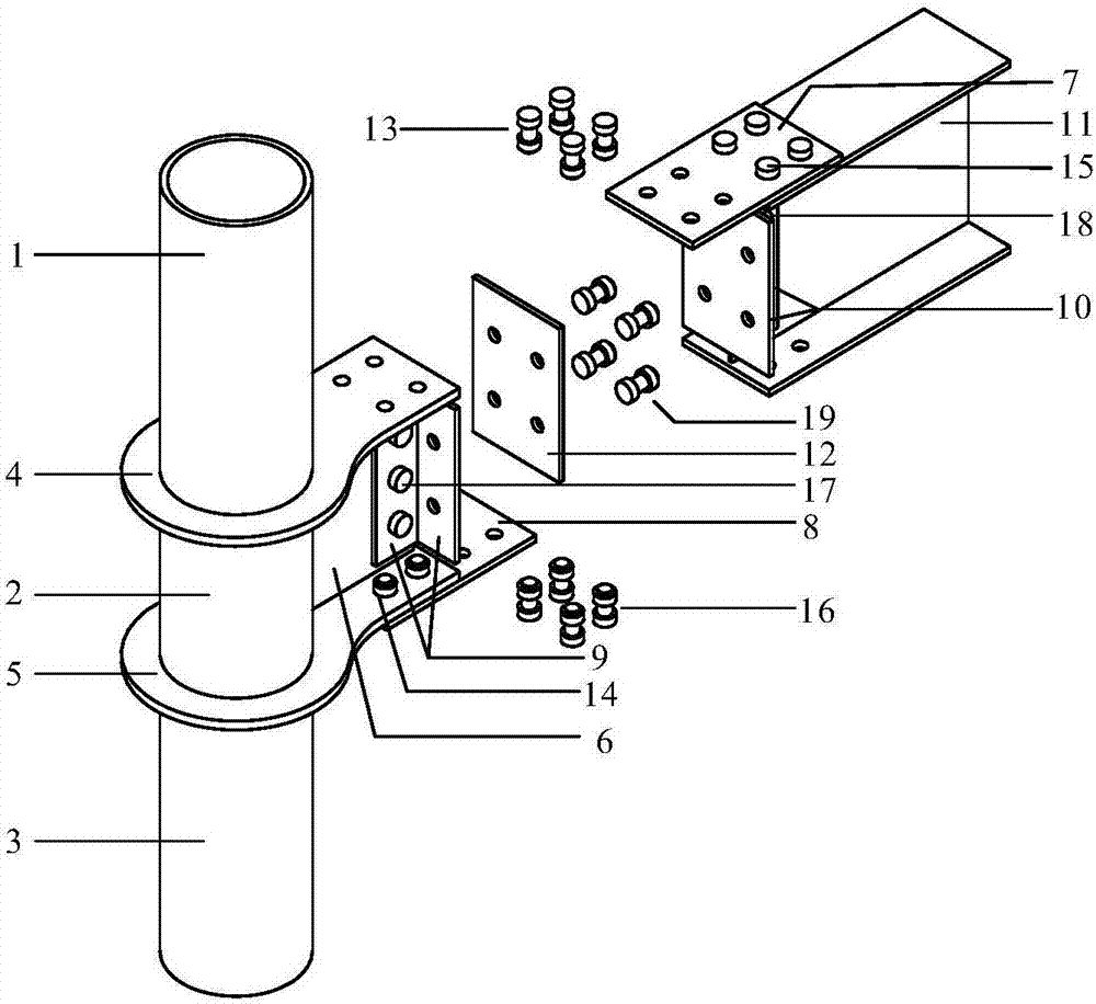 An assembled end plate connection node connection device with recoverable function