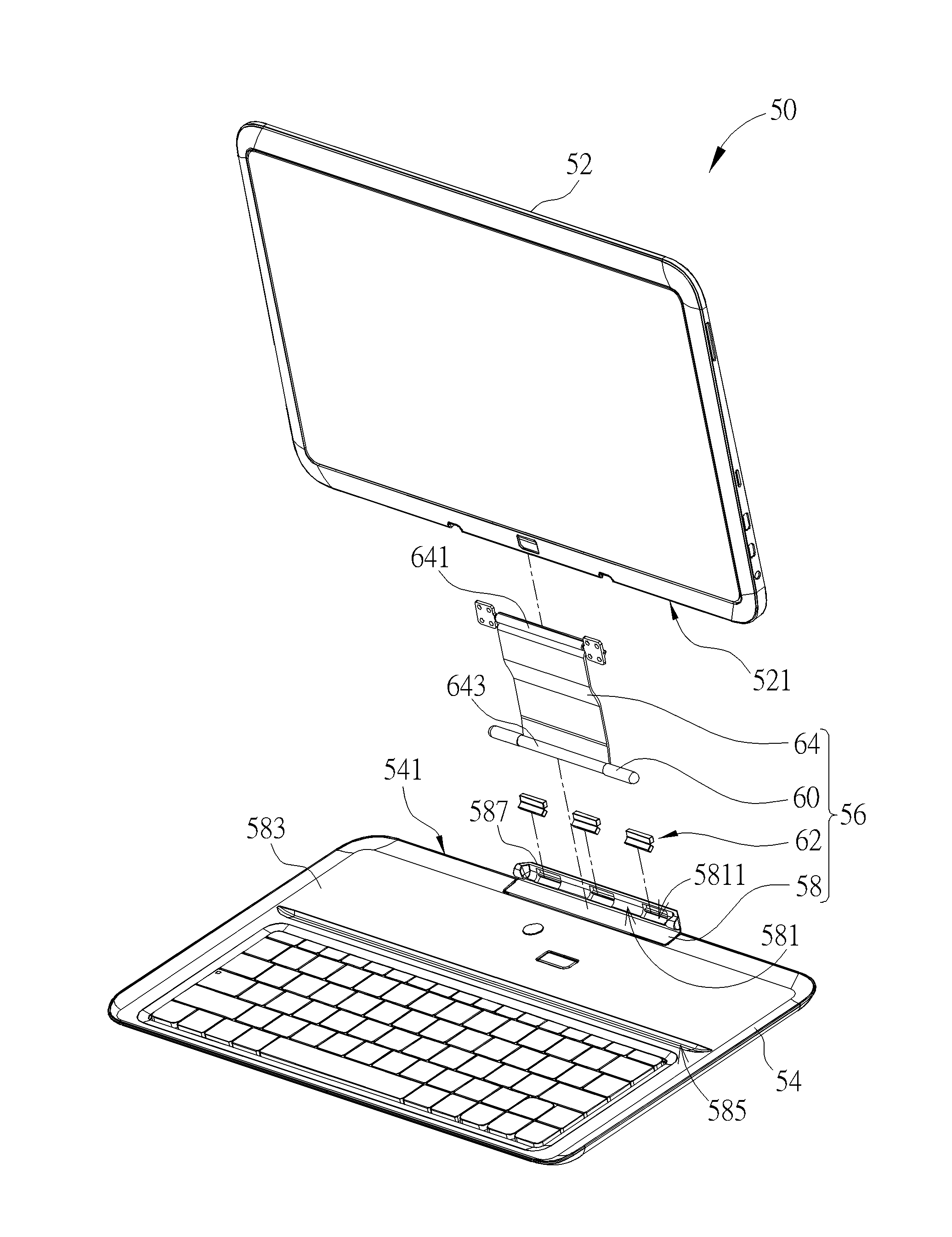 Portable electronic device with different modules capable of being detached or connected by magnetic attraction force