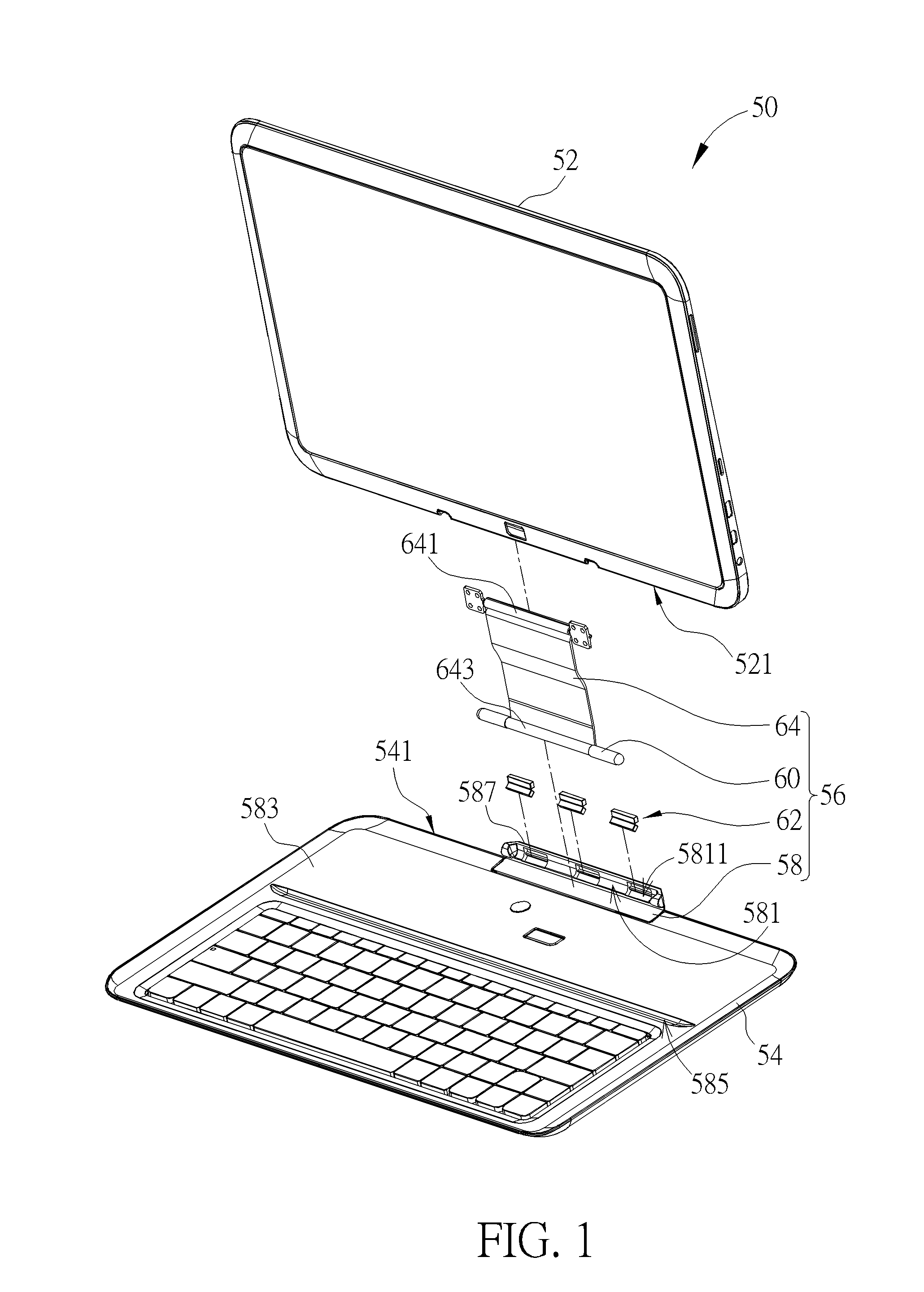 Portable electronic device with different modules capable of being detached or connected by magnetic attraction force