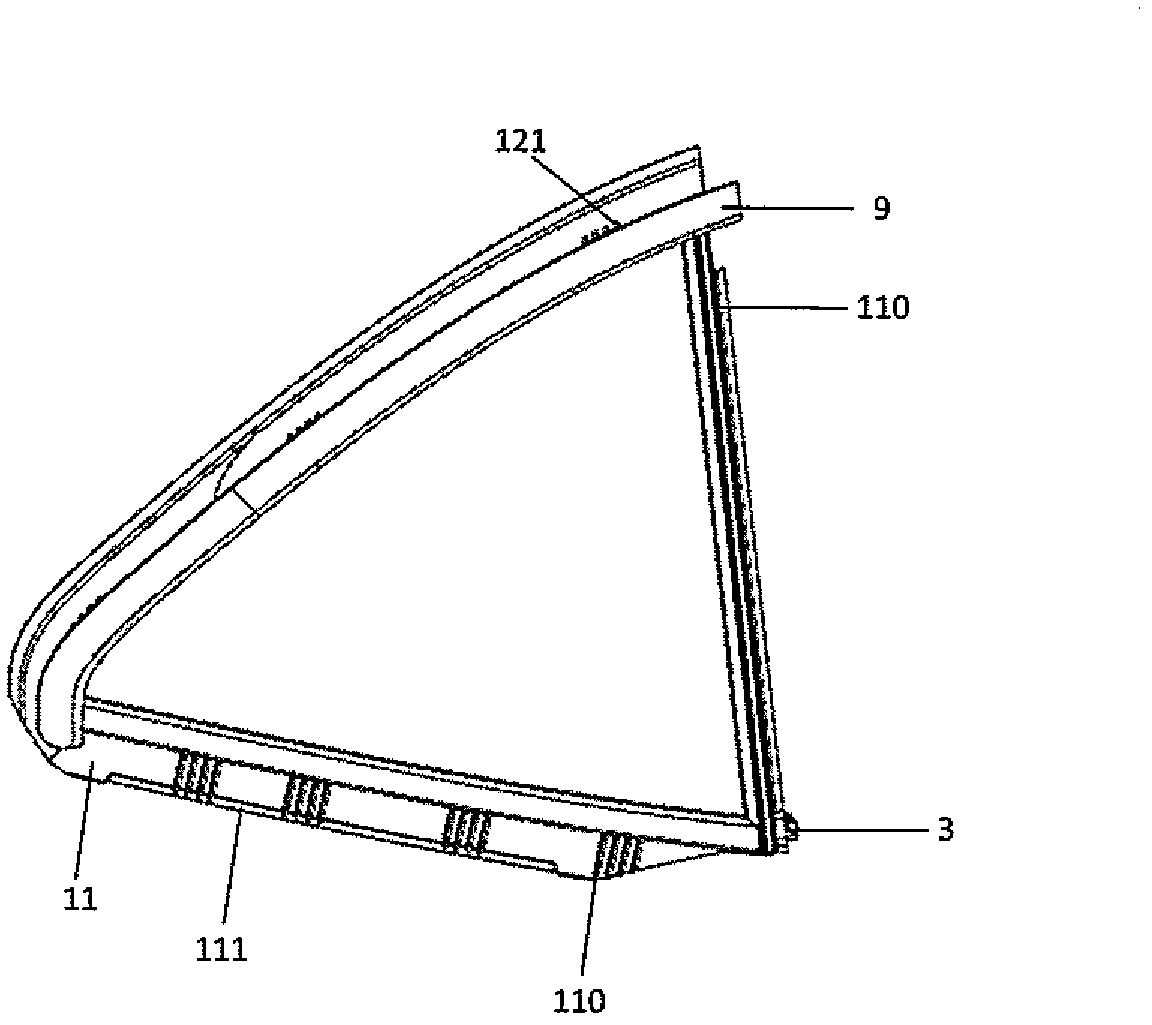 Independent fixed triangular window of car