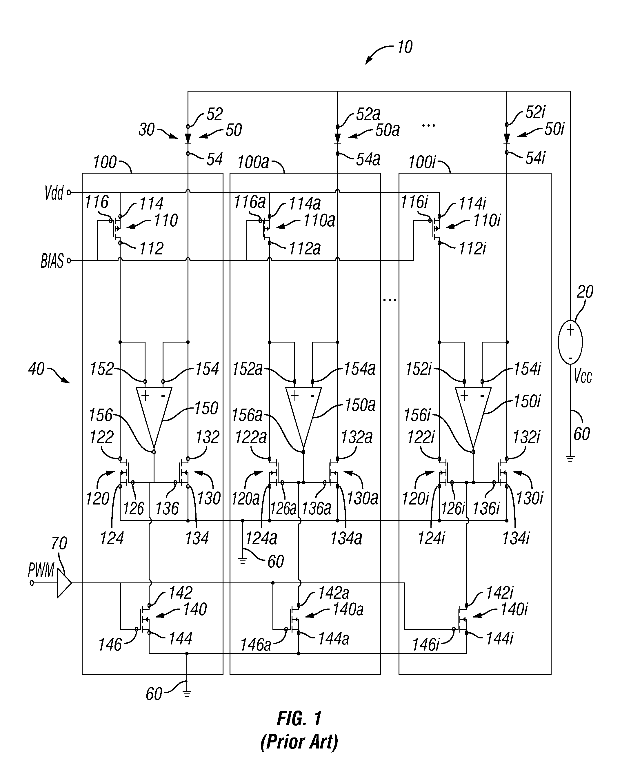 Dynamically controllable drive circuit for parallel array of light emitting diodes