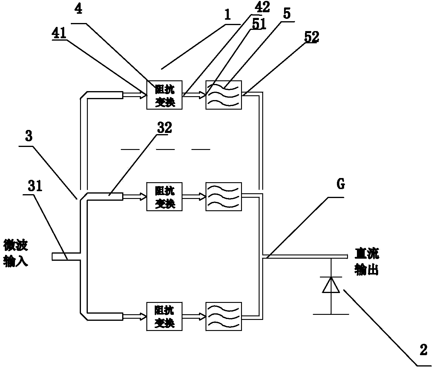 Multifrequency microwave rectifier circuit