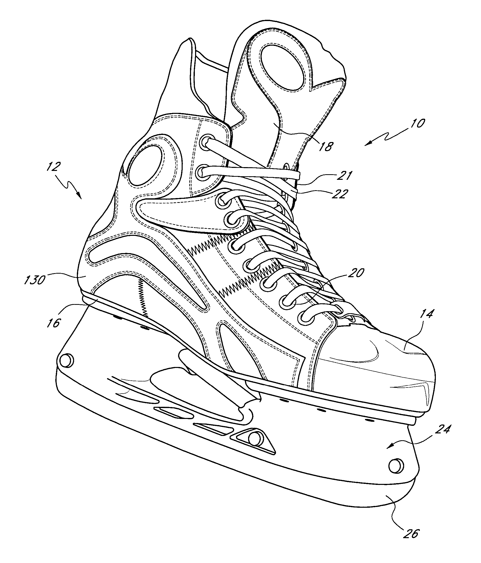 Contoured skate boot