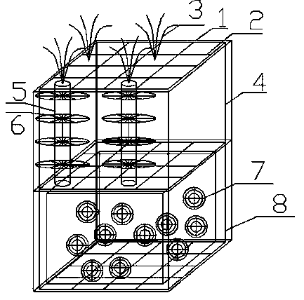 Three-dimensional floating bed for purification of black and odorous rivers and building method