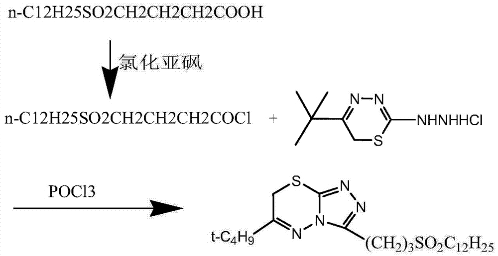 Preparation of 3-dodecylsulfurylpropyl-6-tert-butyl-7H-[1,2,4]-triazol[3, 4-b]-[1,3,4]-thiadiazine