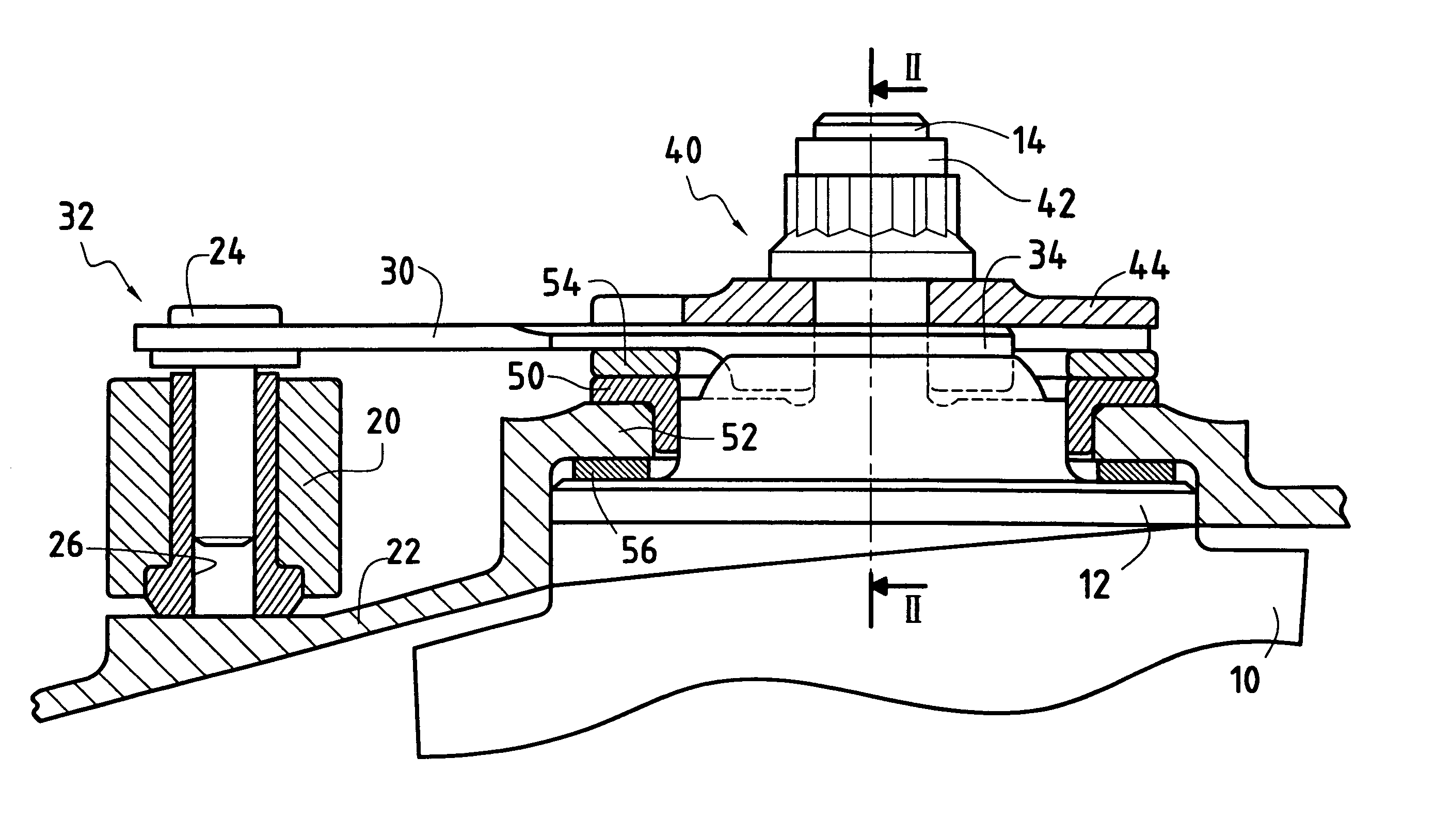 Device for controlling a variable-angle vane via a slack-free connection
