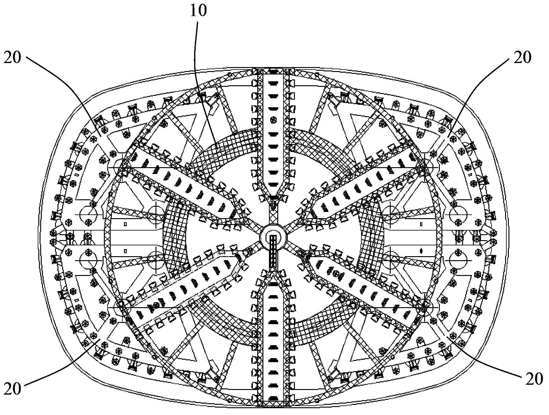 Rectangular heading machine with circular cutter disc and eccentric multiaxial cutter discs