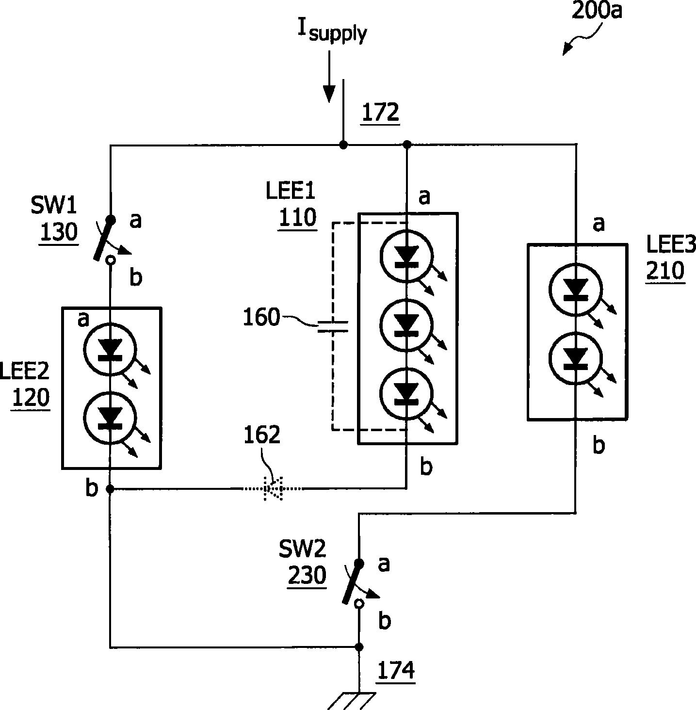 A switched light element array and method of operation