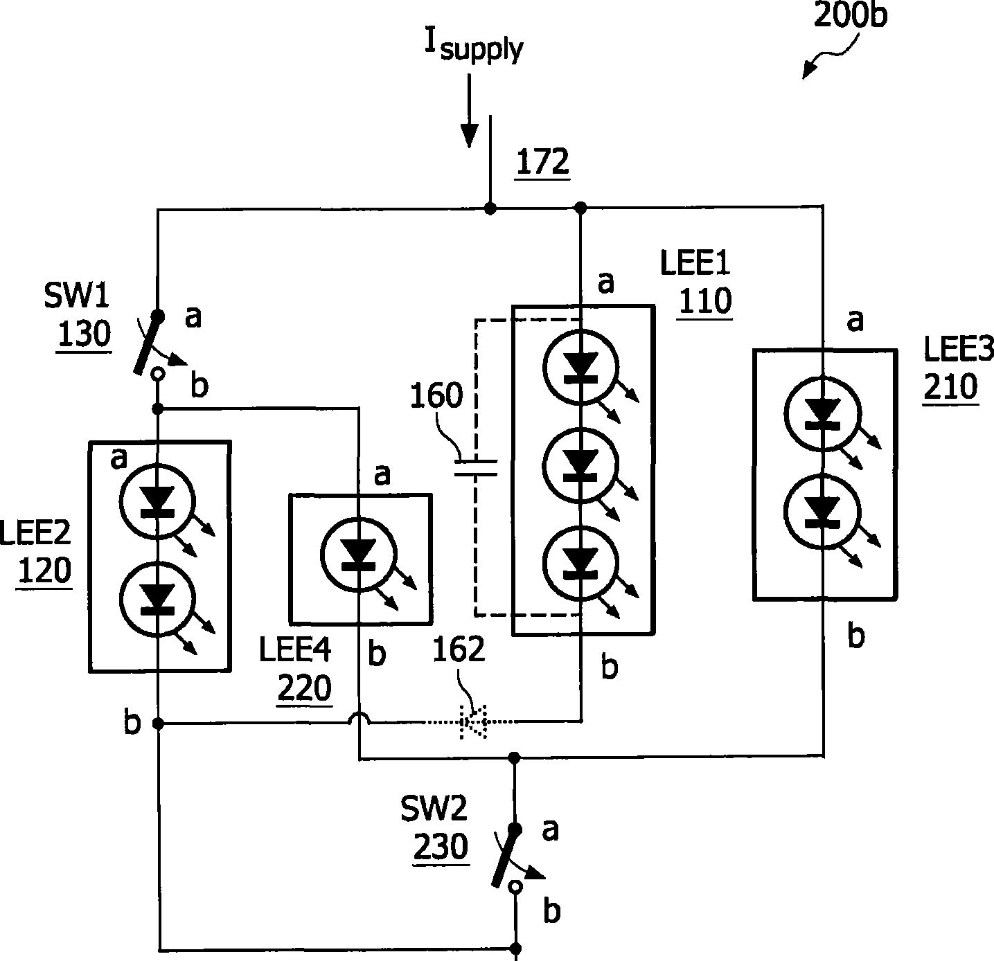 A switched light element array and method of operation
