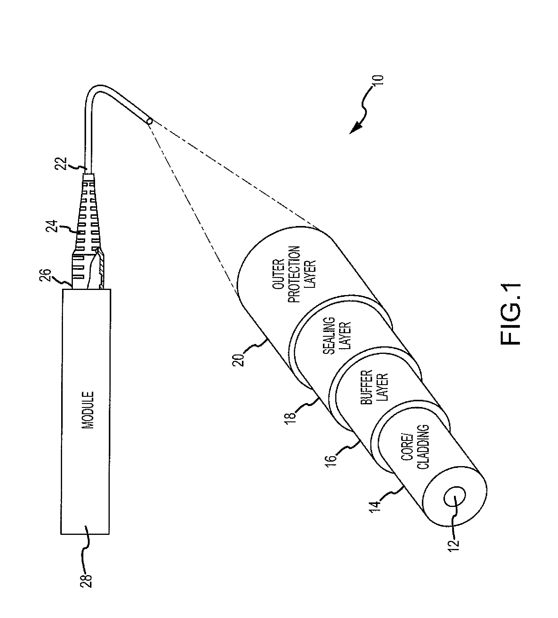 Self healing optical fiber cable assembly and method of making the same