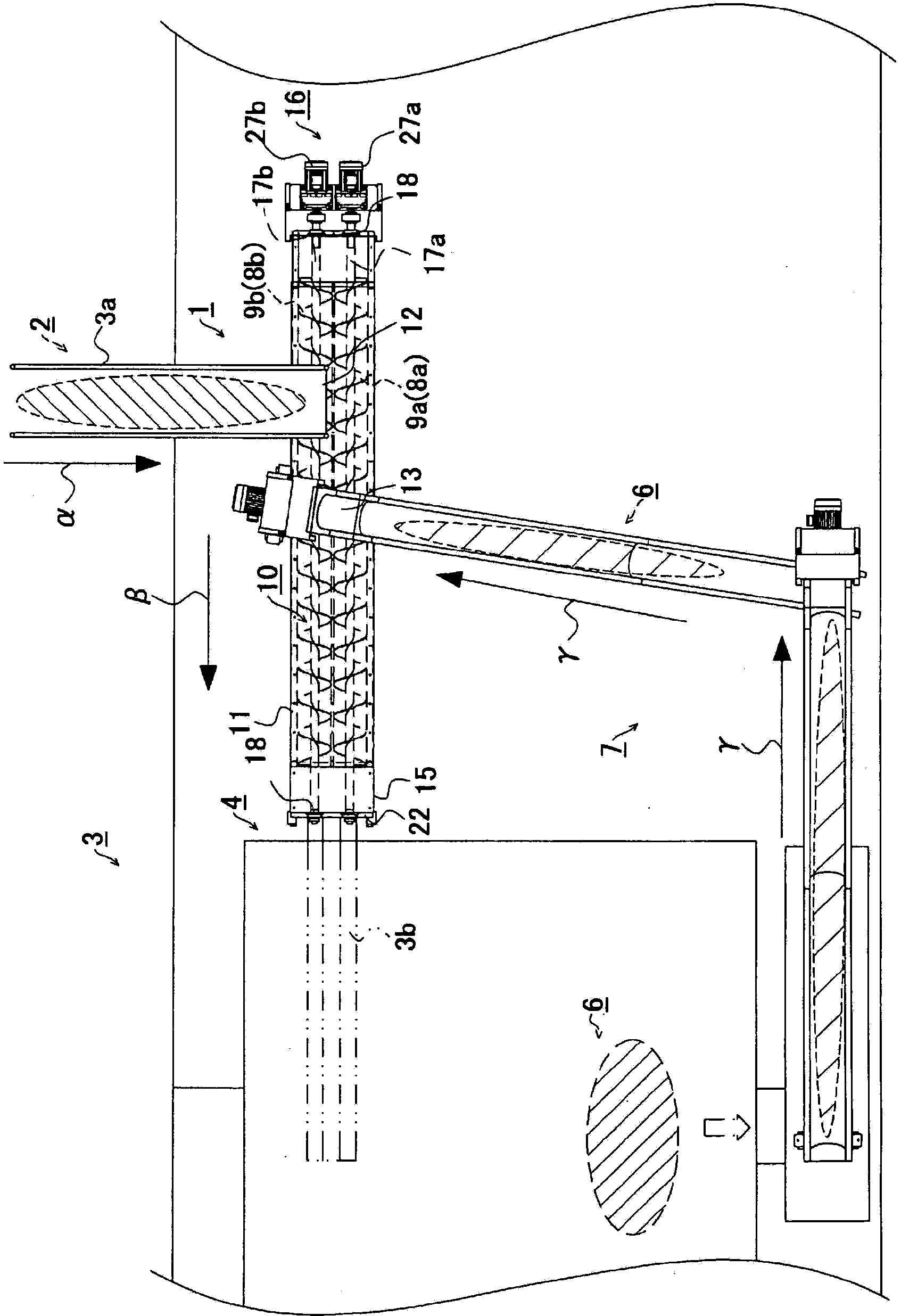 Stirring and transport device for poultry droppings